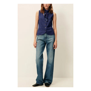 Sessùn - Blusa sin mangas de lino a rayas Fernando | Azul marino