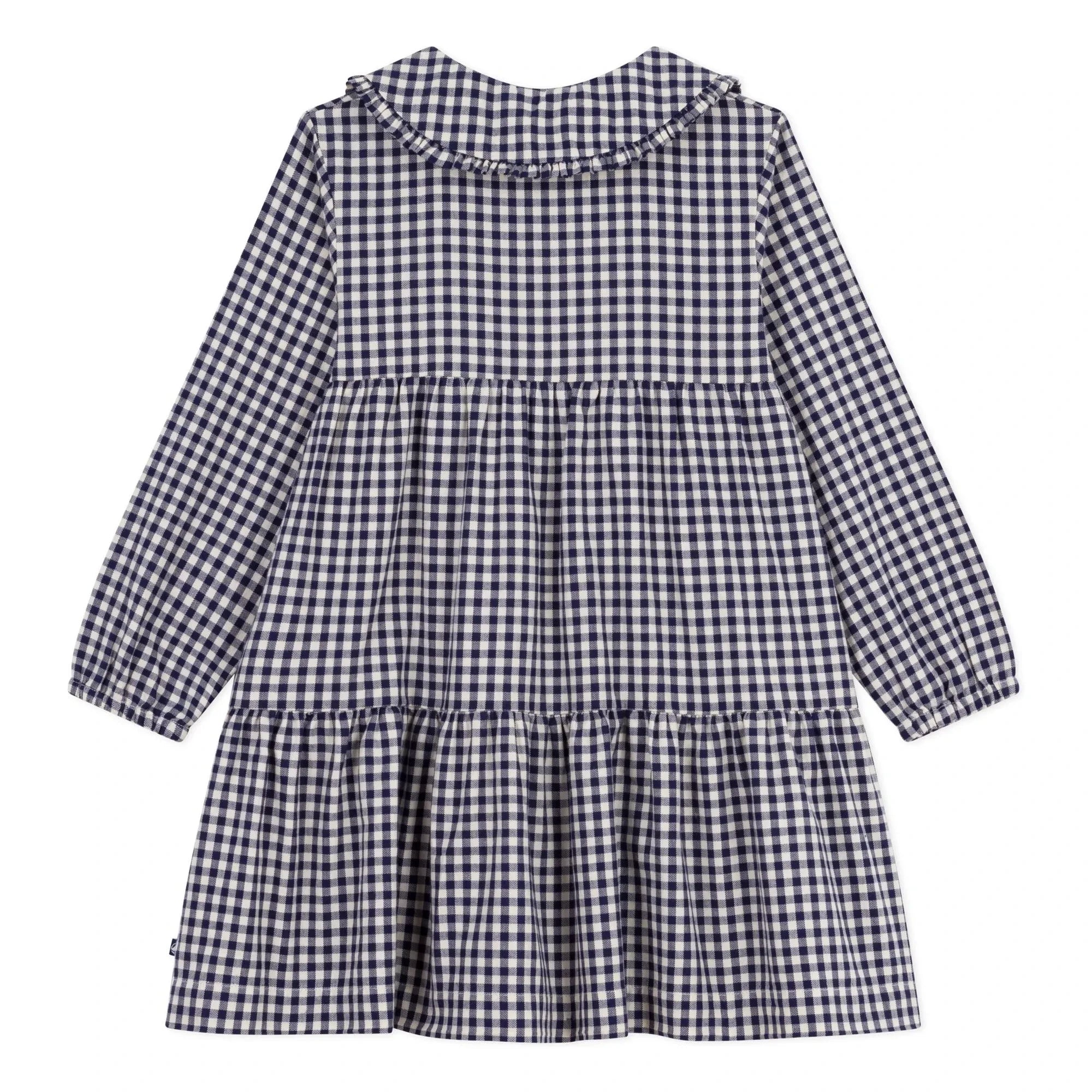 Petit Bateau - Vestido Claudine a cuadros de algodón orgánico | Azul marino