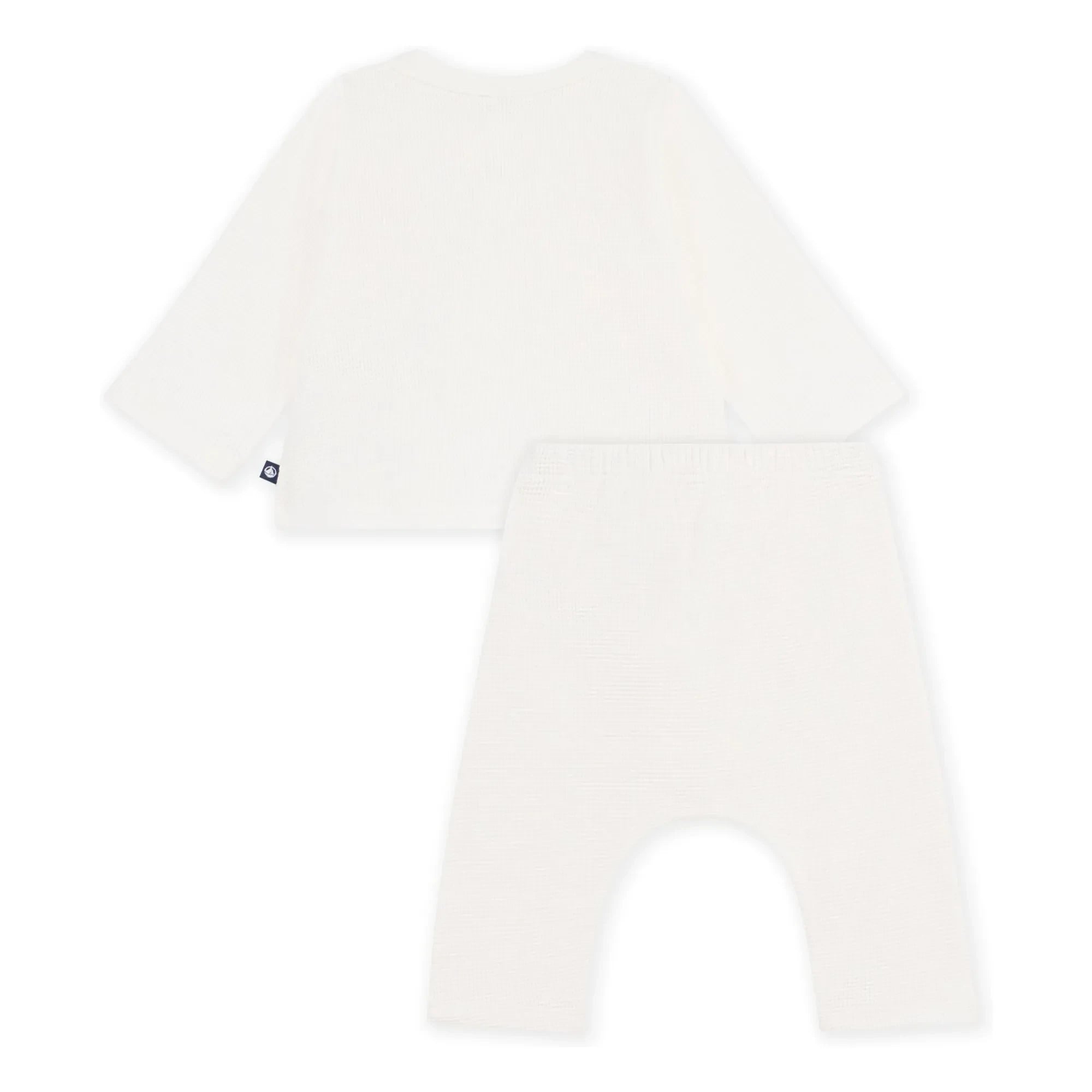 Petit Bateau - Organik Pamuk Petek Desenli Hırka ve Pantolon Seti | Beyaz