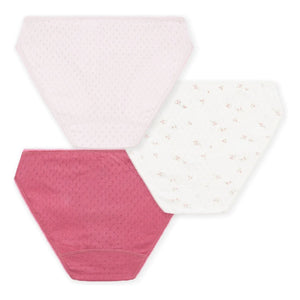 Petit Bateau - 3'lü Organik Pamuklu Ajur Külot | Pembe