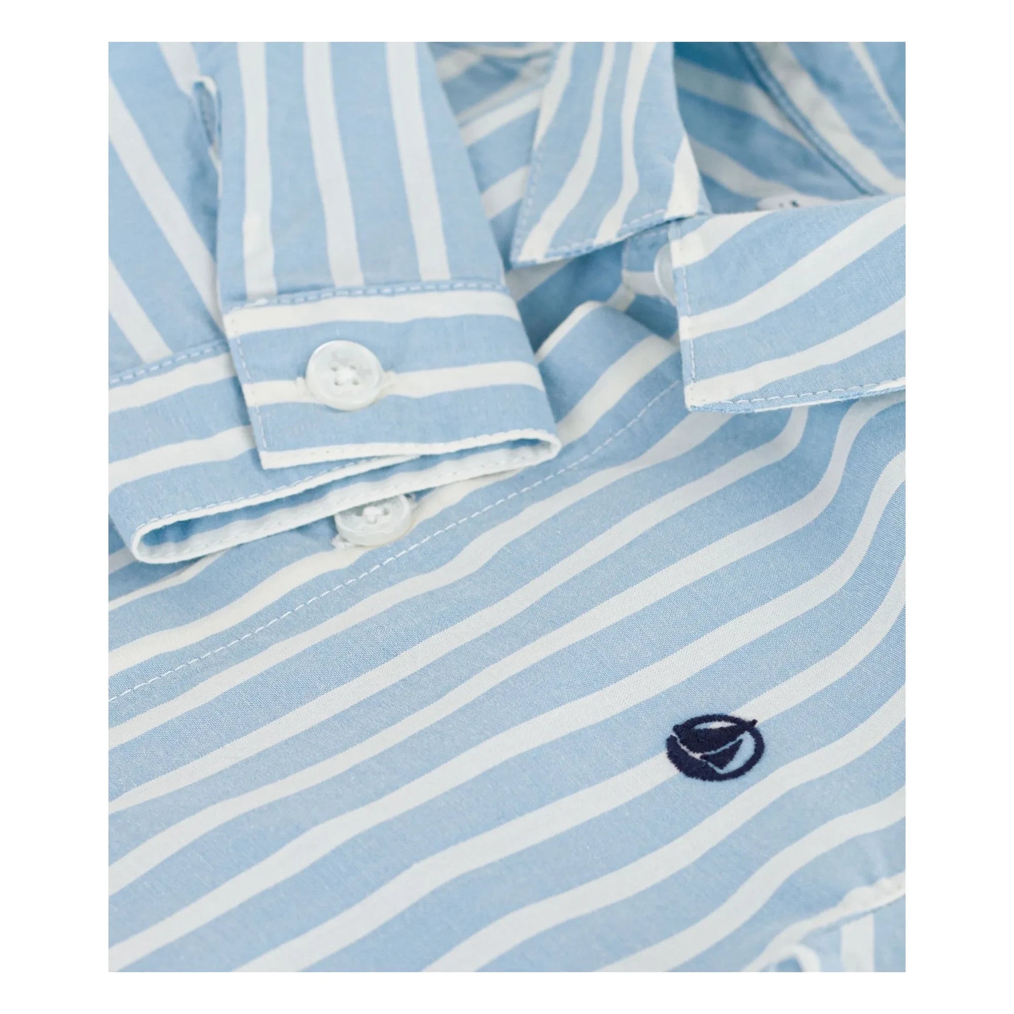 Petit Bateau - Camisa de popelín de algodón orgánico a rayas con logotipo | Azul