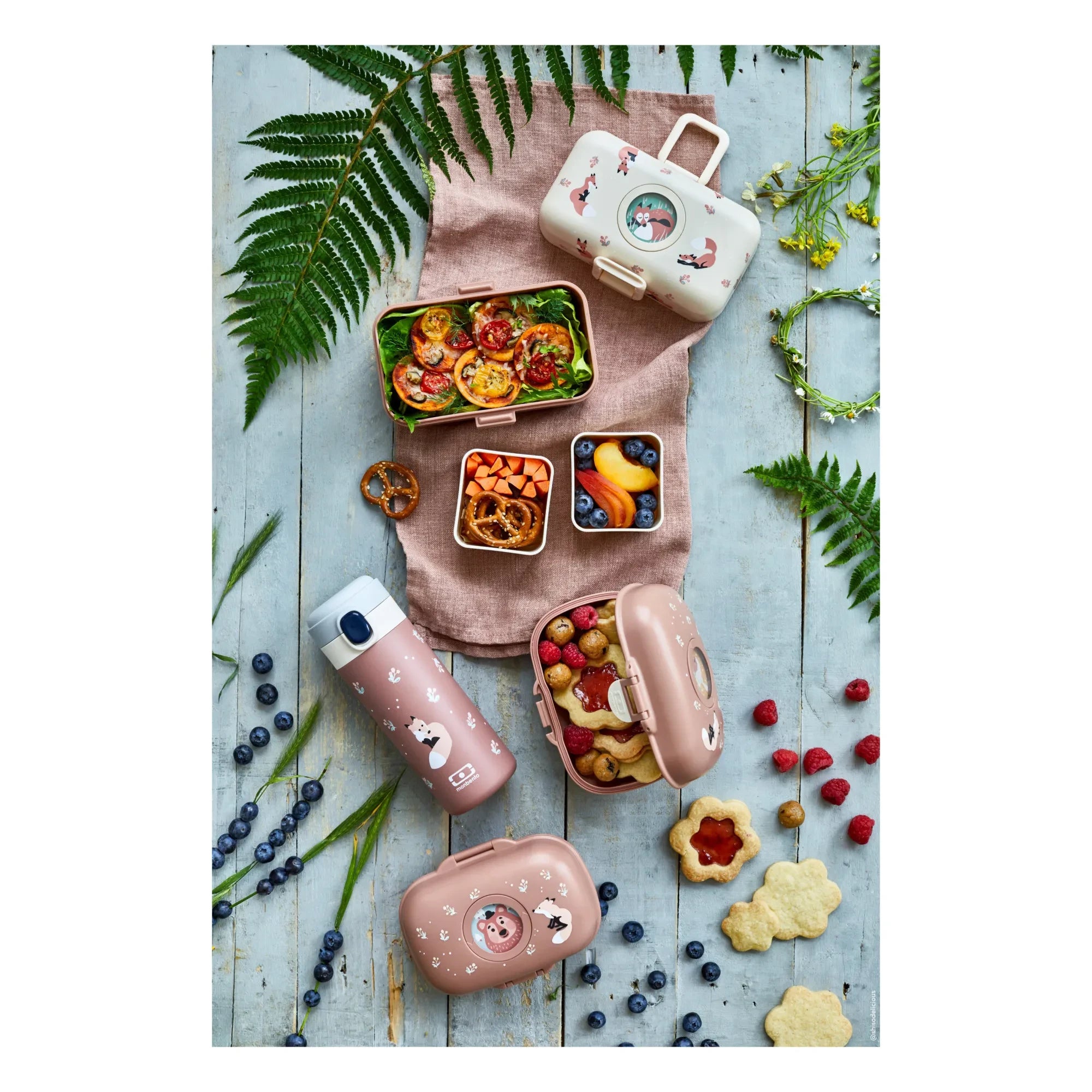 Monbento - MB Tresor, fiambrera bento adaptable para niños con 3 compartimentos | Rosa polvo