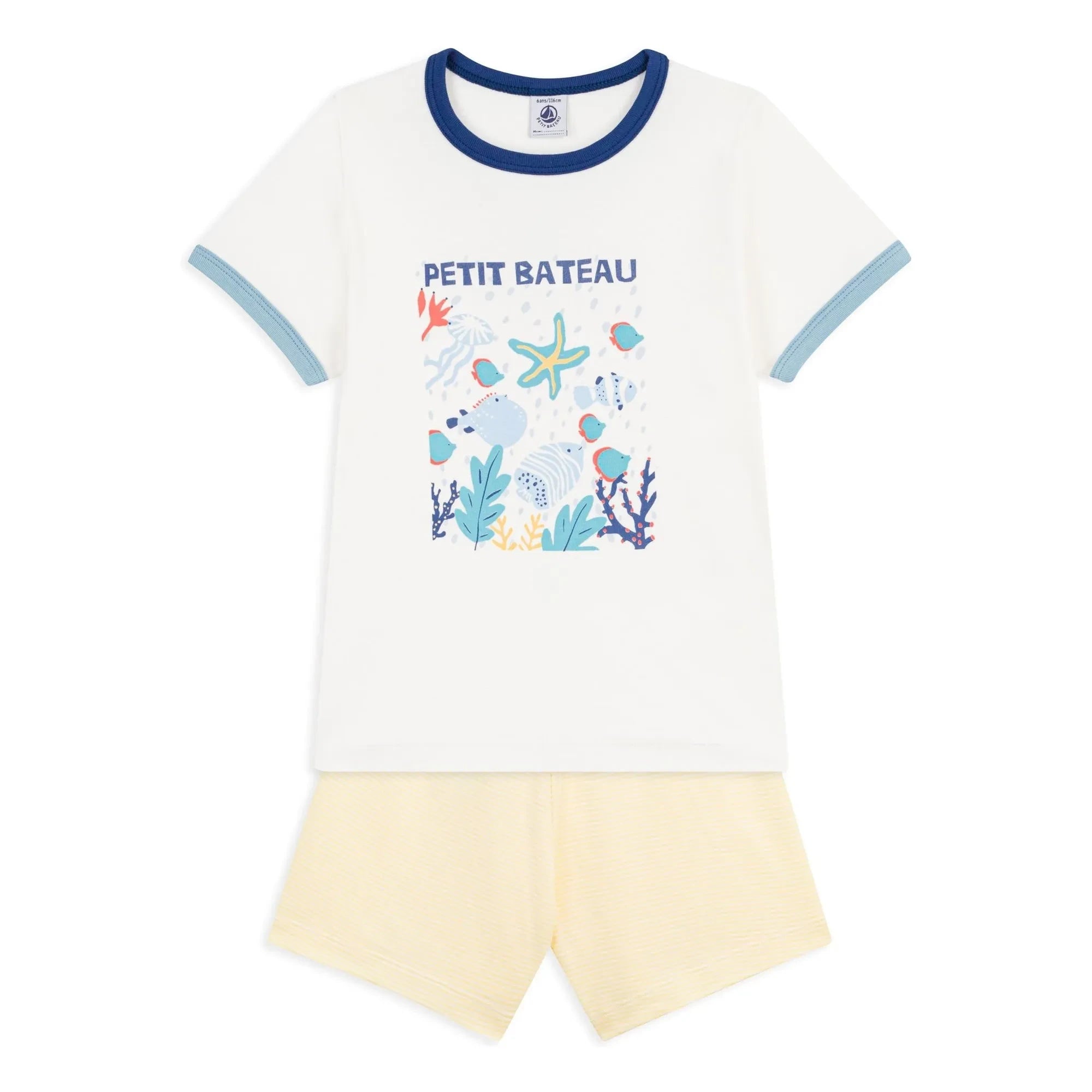 Petit Bateau - Pantalones cortos de pijama Ocean de algodón orgánico | Blanco
