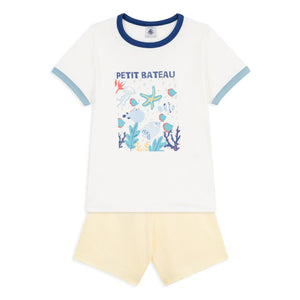 Petit Bateau - Pantalones cortos de pijama Ocean de algodón orgánico | Blanco