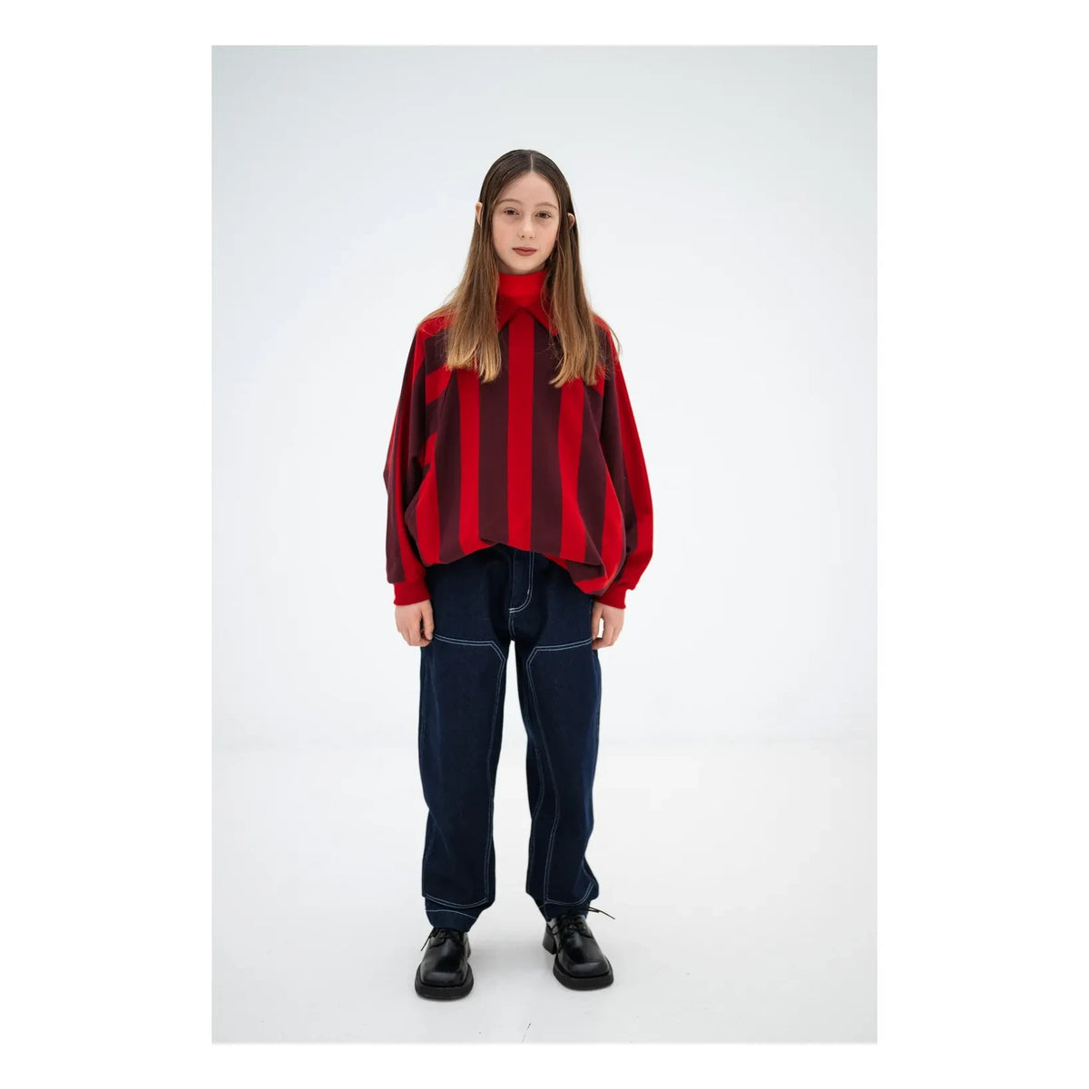 Repose AMS - Sudadera polo de algodón orgánico a rayas | Rojo