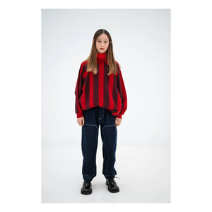 Repose AMS - Sudadera polo de algodón orgánico a rayas | Rojo