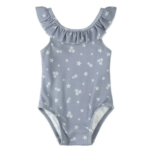 Petit Lem - Traje de baño floral texturizado Fibras recicladas | Azul grisáceo