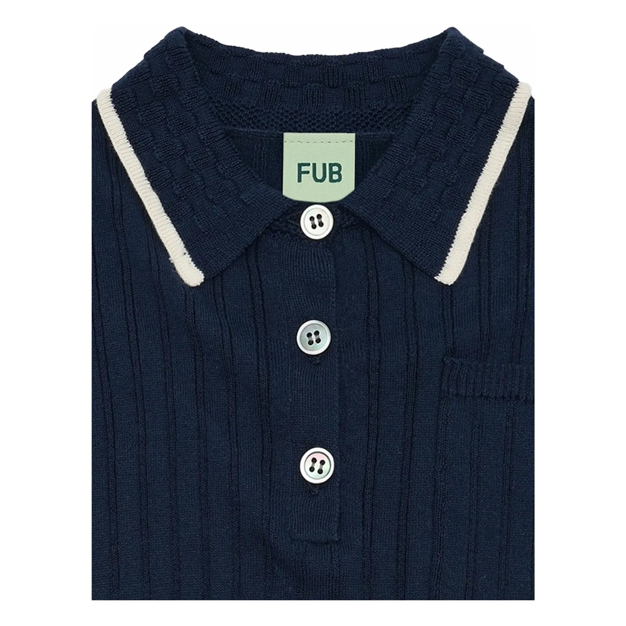 FUB - Polo de punto fino acanalado de algodón orgánico | Azul marino