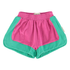 Piupiuchick - Pantalón corto de toalla de algodón orgánico color block | Fucsia
