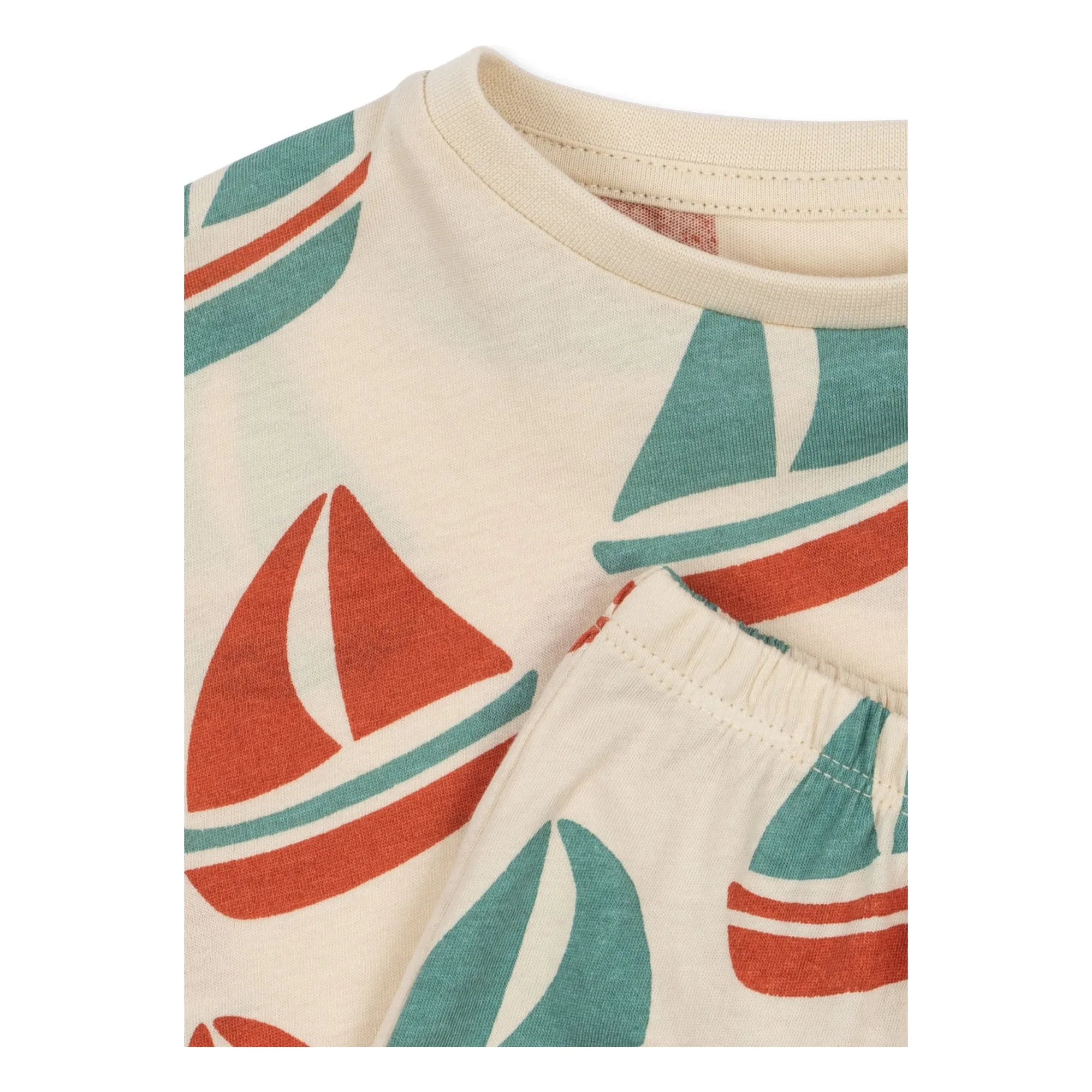 Konges Sløjd - Set de camiseta y pantalón corto de algodón orgánico Famo Bateaux | Beige