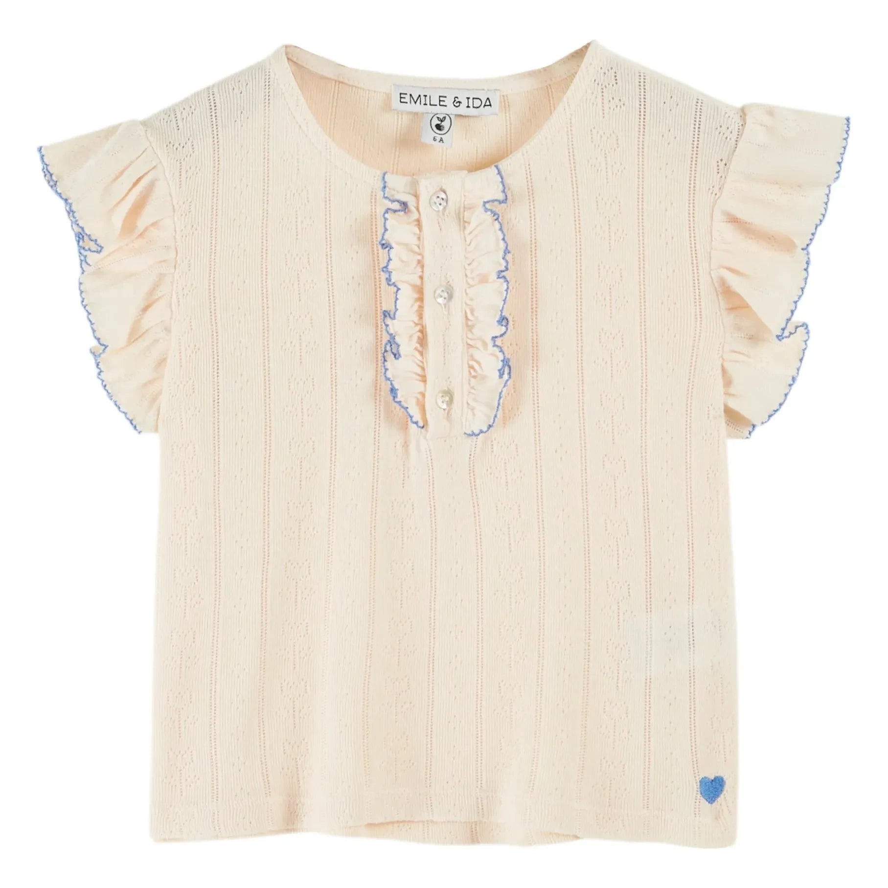 Emile et Ida - Camiseta Volante Modal Calado | Crema