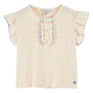 Emile et Ida - Camiseta Volante Modal Calado | Crema