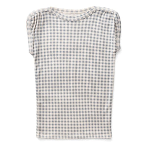 Soor Ploom - Camiseta fruncida de algodón orgánico Sundae Gingham | Azul hielo
