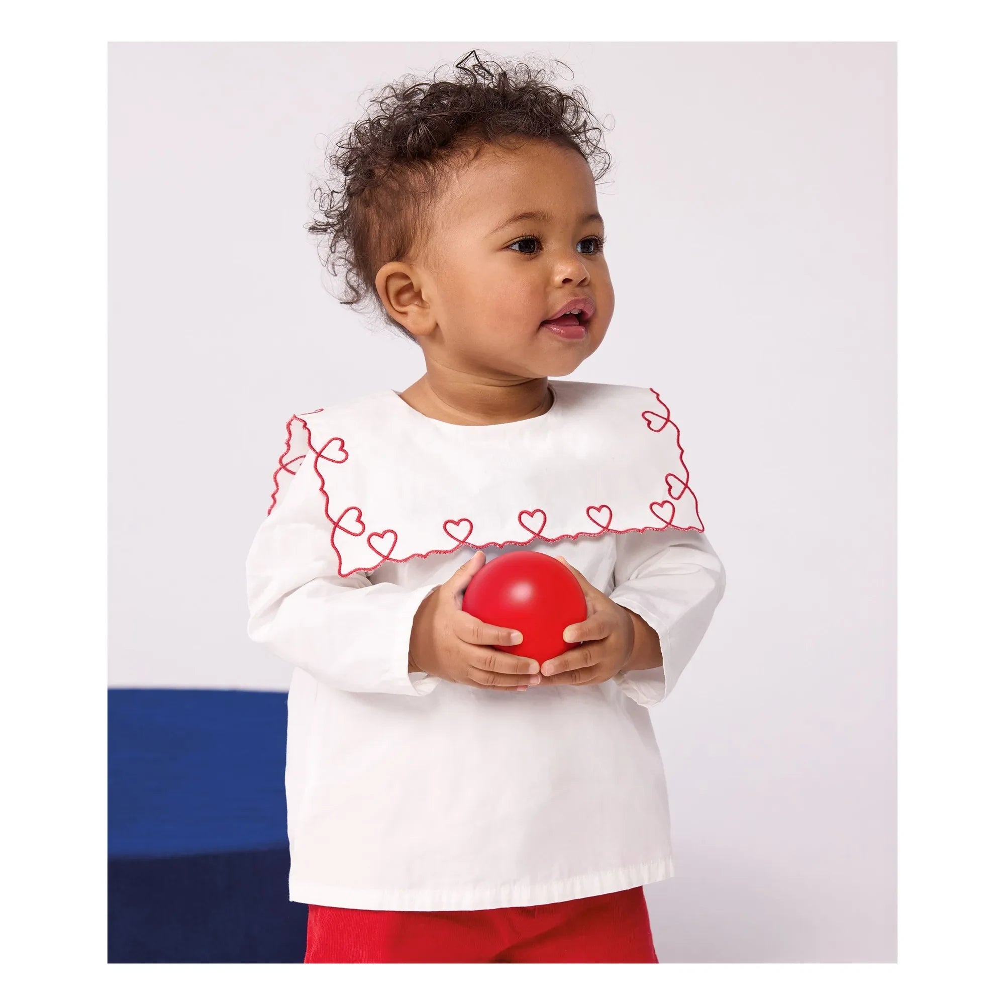 Petit Bateau - Blusa de popelín de algodón orgánico con cuello ancho | Blanco