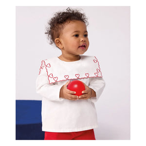 Petit Bateau - Blusa de popelín de algodón orgánico con cuello ancho | Blanco