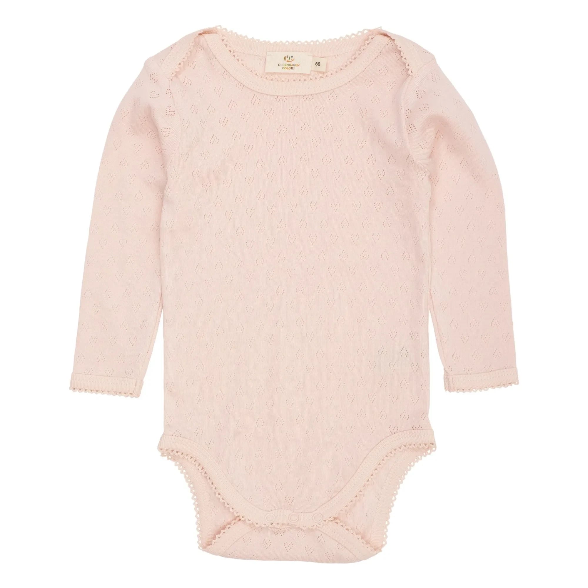 Copenhagen Colors - Body de manga corta de algodón orgánico con corazones calados | Rosa Claro