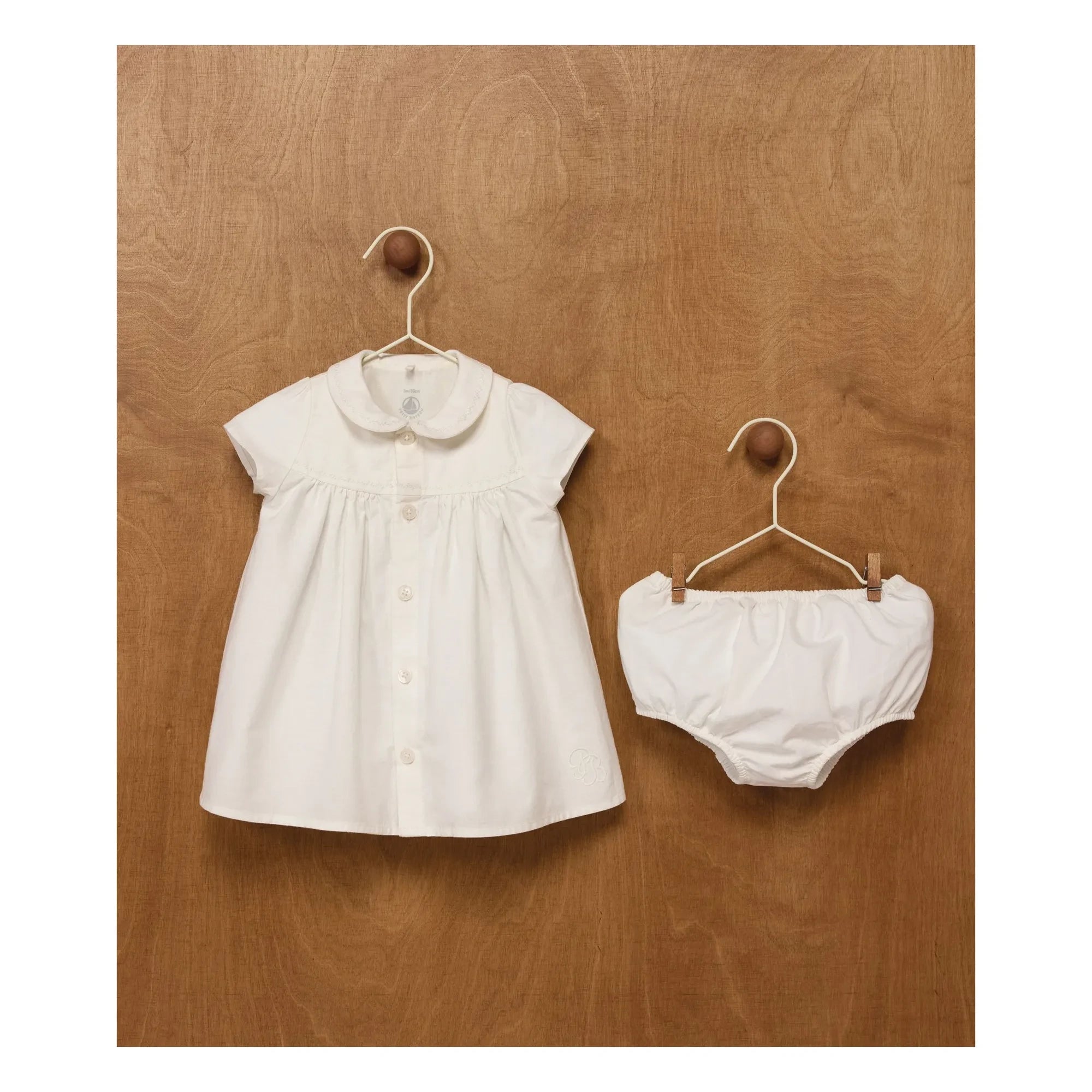 Petit Bateau - Conjunto de vestido y braguita de lino y algodón orgánico | Blanco