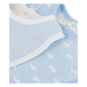 Petit Bateau - Set de 2 baberos de algodón orgánico con ballenas | Azul