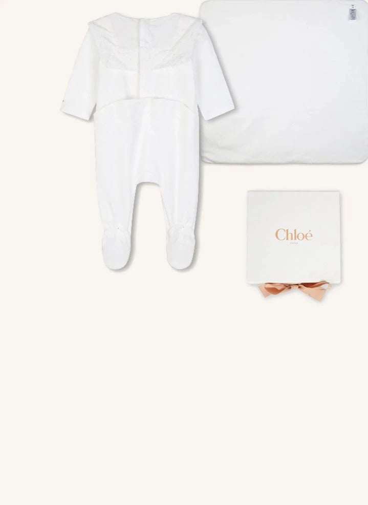 Chloé - Organik pamuklu pijama ve battaniye seti | Beyaz