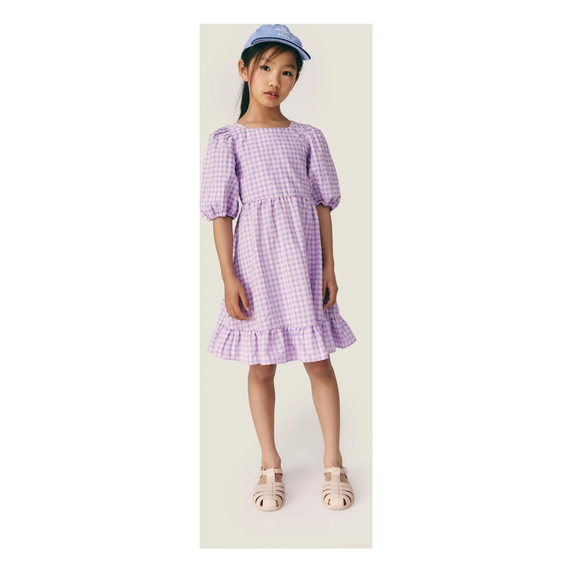 Mipounet - Vestido de manga corta fruncido con cuello cuadrado | Lila