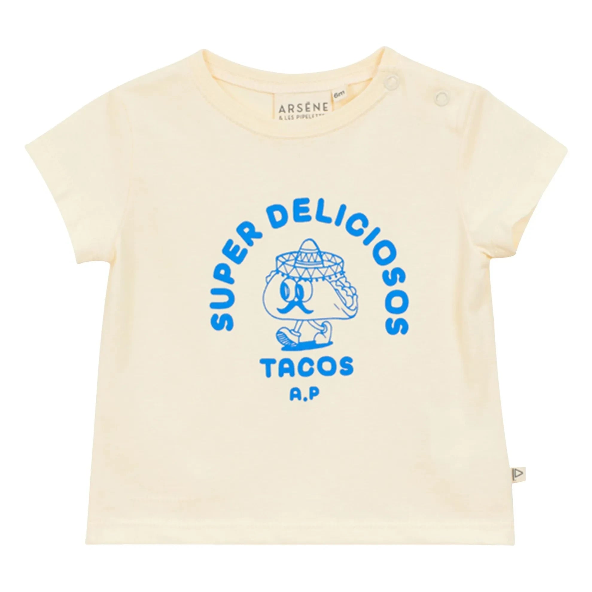 Arsène et Les Pipelettes - Camiseta de algodón orgánico Super Deliciosos para bebé | Crudo