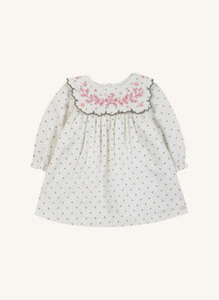 Tartine et Chocolat - İşlemeli Yaka Noktalı Dalgalı Elbise | Ekru