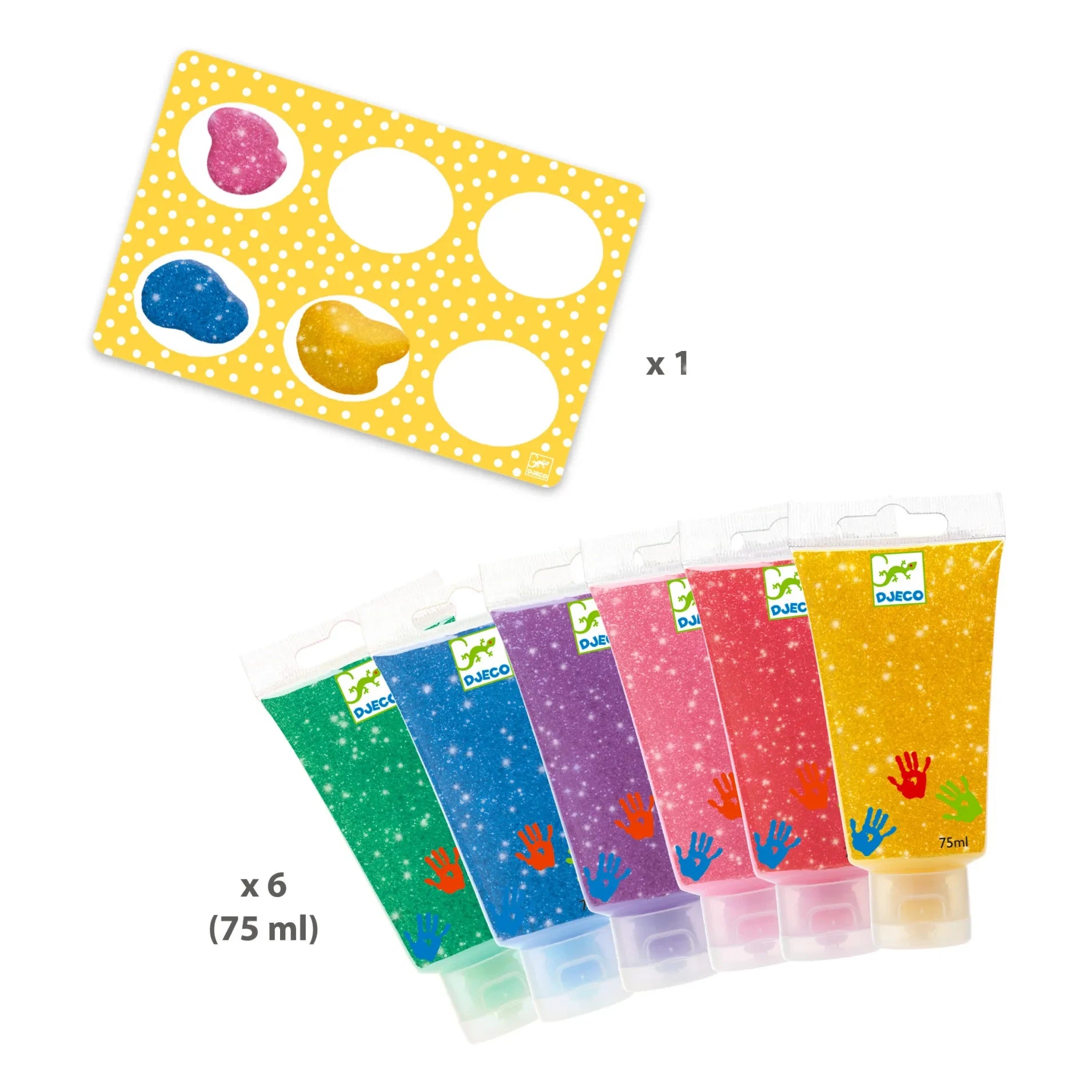 Djeco - Pinturas de dedos con purpurina - Set de 6 unidades