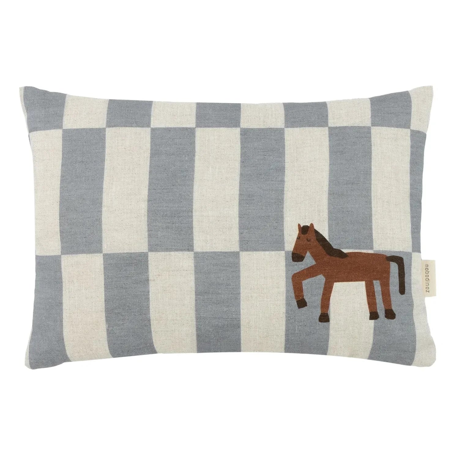 Nobodinoz - Cojín rectangular Cheval Vibes - Lino francés | Azul