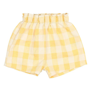 Búho - Pantalón corto de algodón orgánico seersucker vichy amarillo