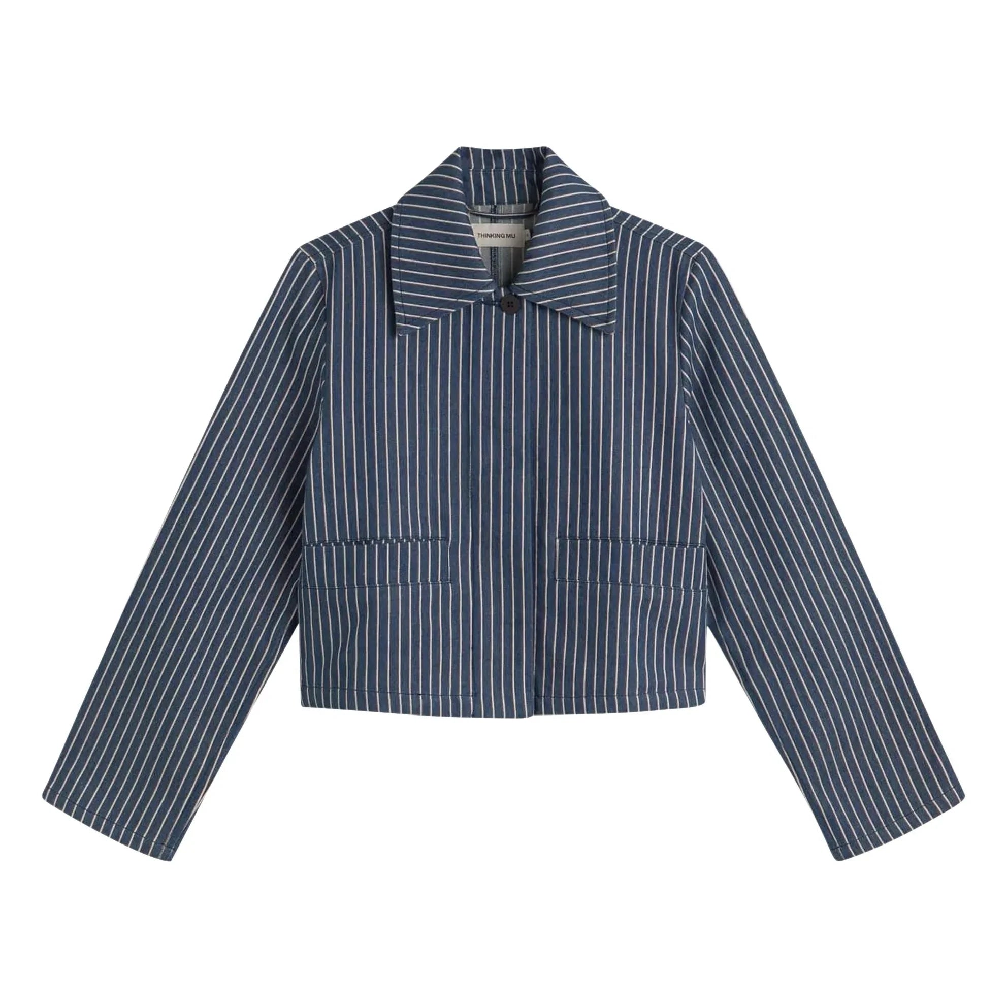 Thinking Mu - Astrid Chaqueta de Algodón Orgánico a Rayas | Gris azulado