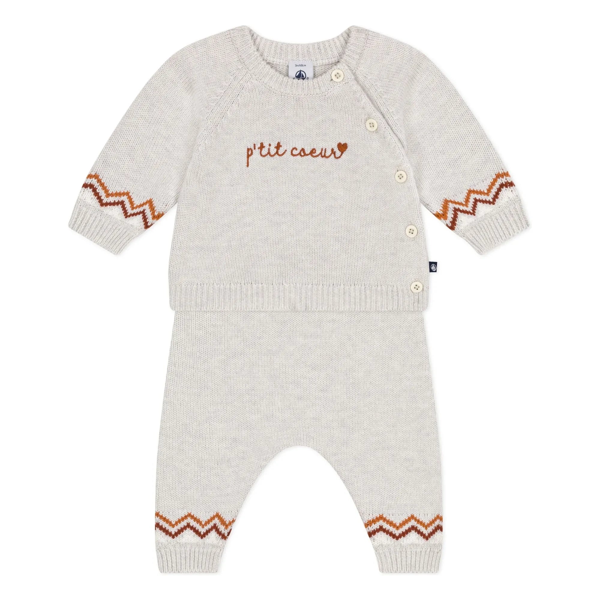 Petit Bateau - Conjunto de Jersey y Pantalón de Lana P'tit Cœur | Beige jaspeado