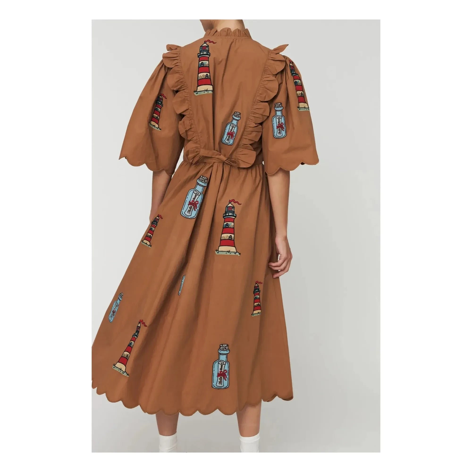 Stella Nova - Vestido bordado de algodón orgánico | Marrón