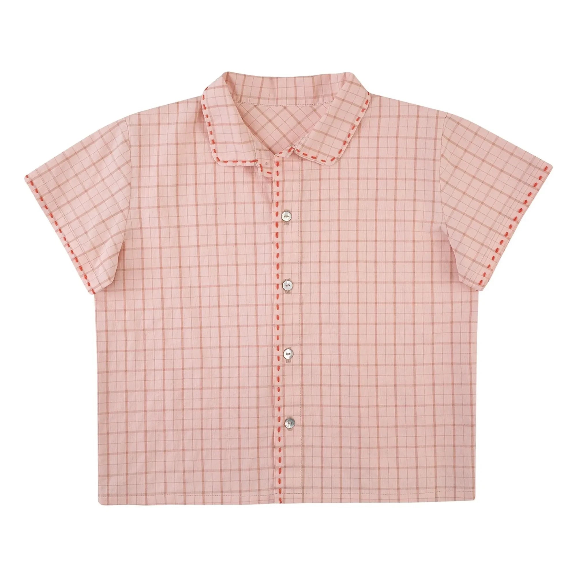 THE LiTTLE POETS - Camisa bordada de Álvaro a cuadros de algodón orgánico | Rosa Claro