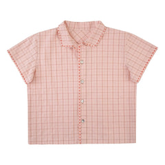 THE LiTTLE POETS - Camisa bordada de Álvaro a cuadros de algodón orgánico | Rosa Claro