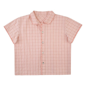 THE LiTTLE POETS - Camisa bordada de Álvaro a cuadros de algodón orgánico | Rosa Claro