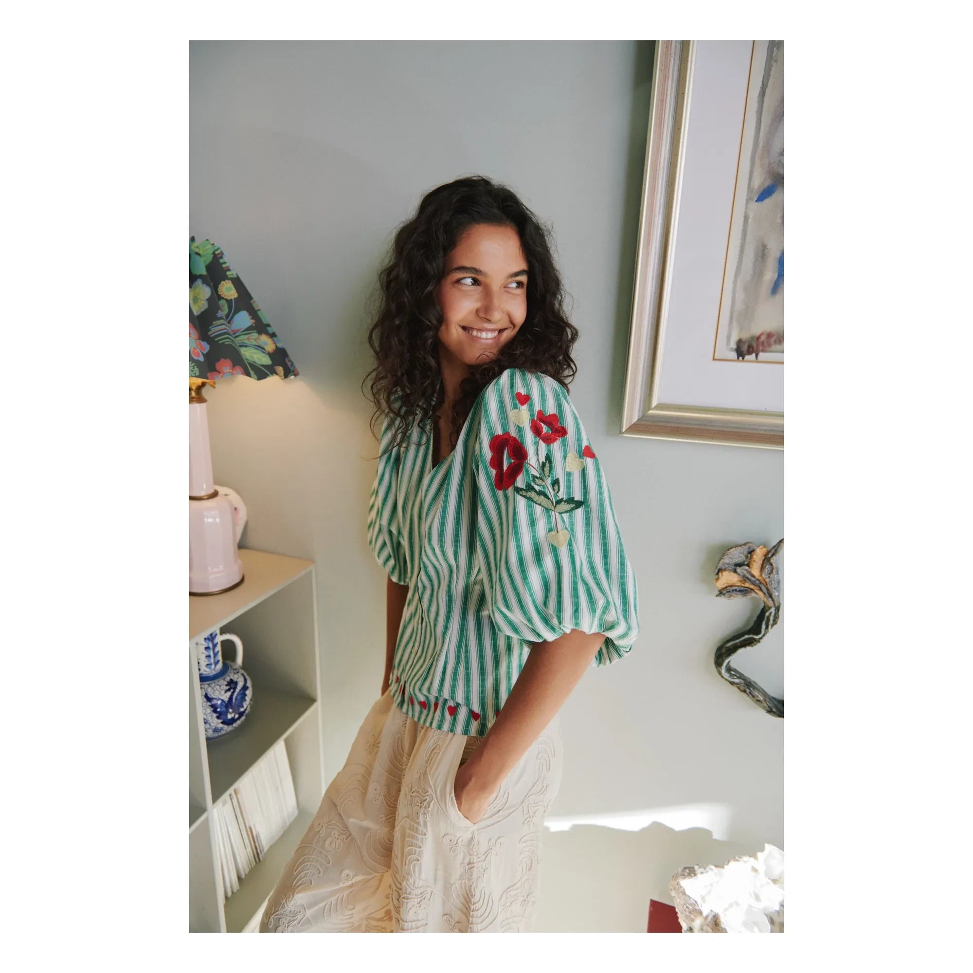 SISSEL EDELBO - Blusa de algodón orgánico a rayas Lotta | Verde