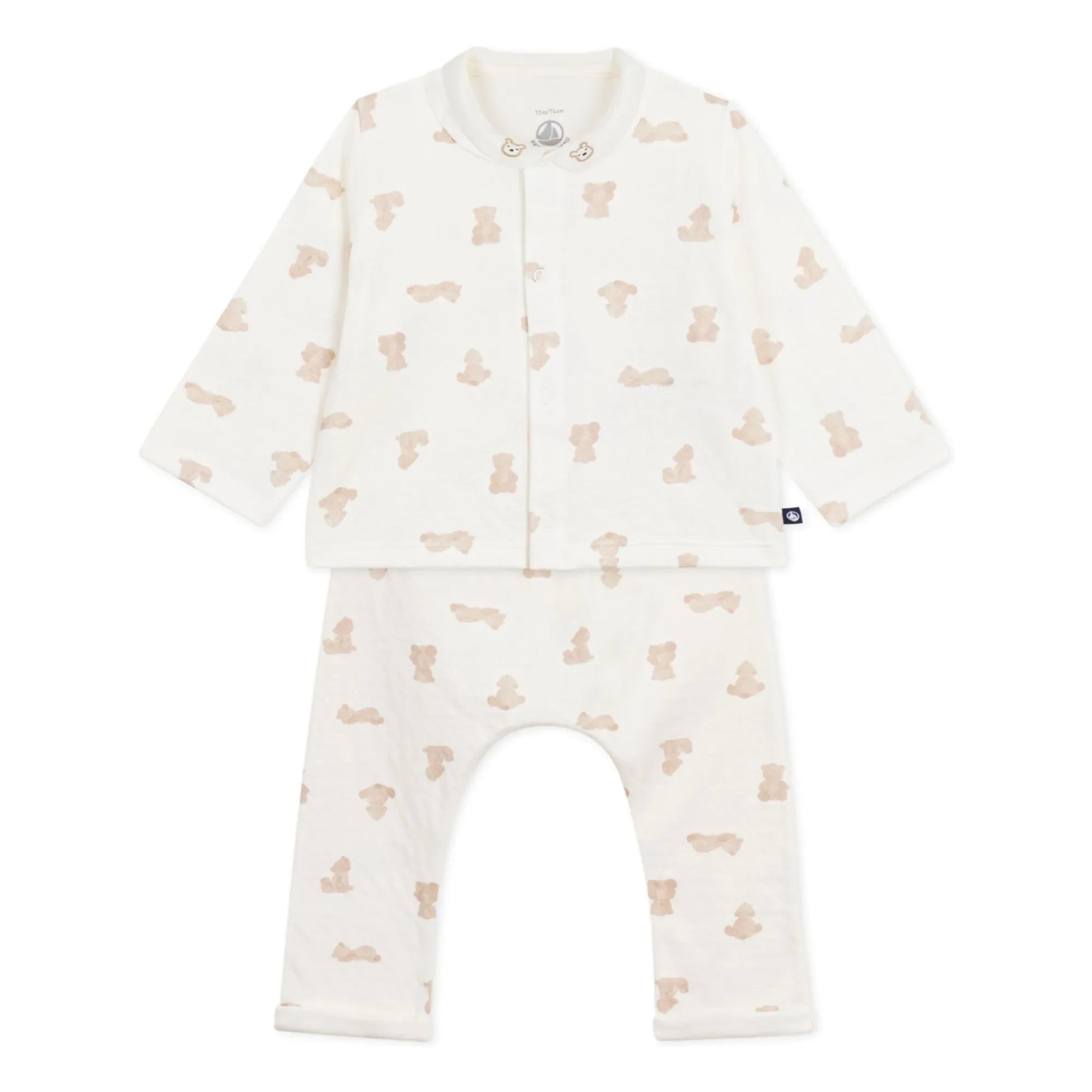 Petit Bateau - Conjunto de body de osito, chaleco y pantalón de algodón orgánico | Blanco