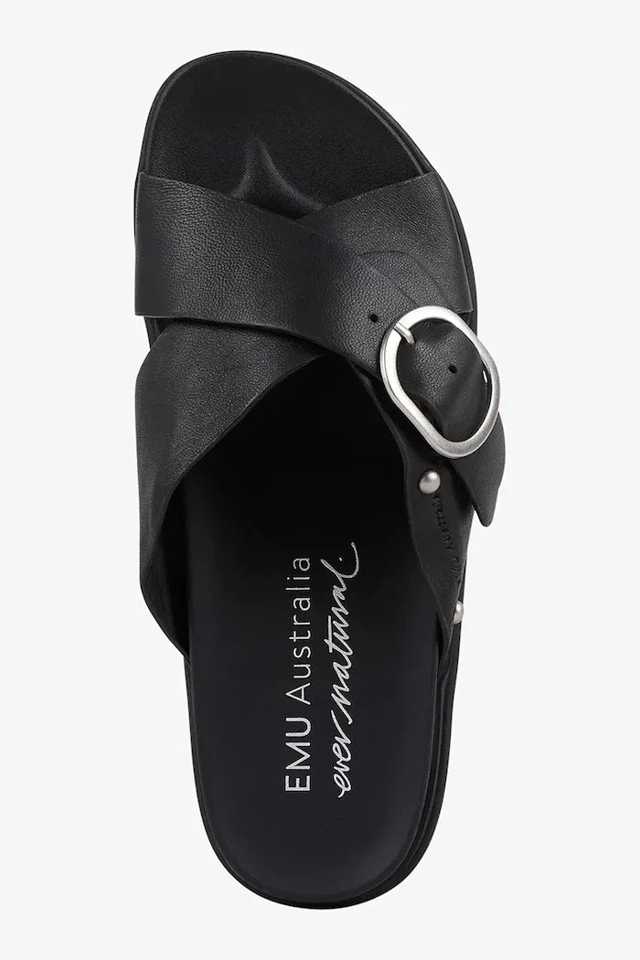 Emu Australia sandalias planas de piel para mujer Ebony