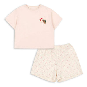 Konges Sløjd - Conjunto de camiseta y pantalón corto Famo Chats de algodón orgánico | Rosa pálido