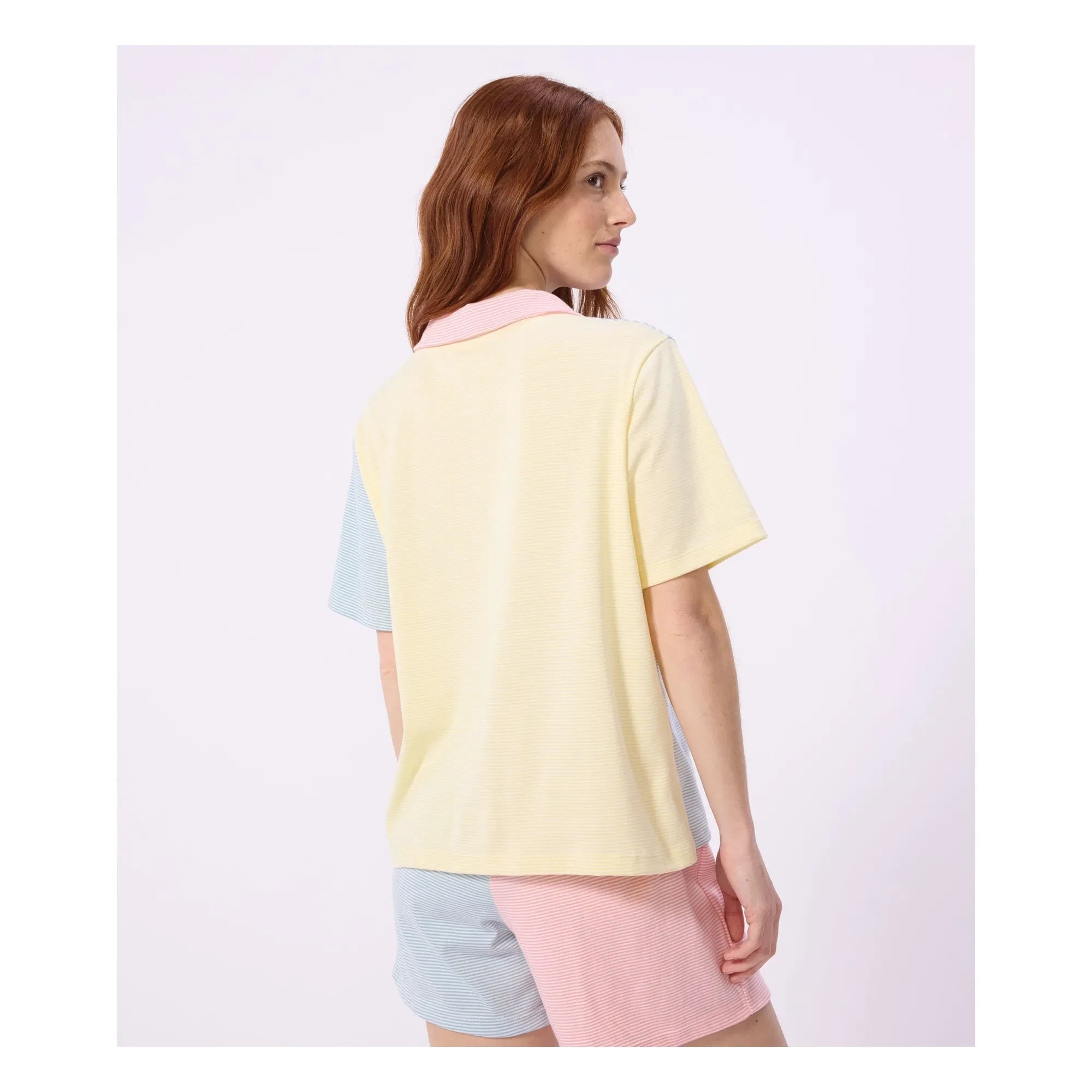 Petit Bateau - Pijama corto de rayas con bloques de color verde