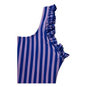 Jera Mini - Traje de baño con volantes a rayas | Azul marino