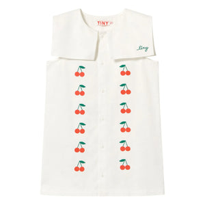 Tinycottons - Vestido con cuello de cerezas | Blanco