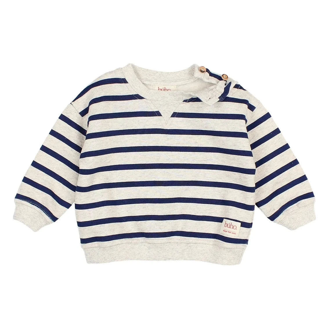 Búho - Sudadera de algodón orgánico a rayas de marinero | Azul marino