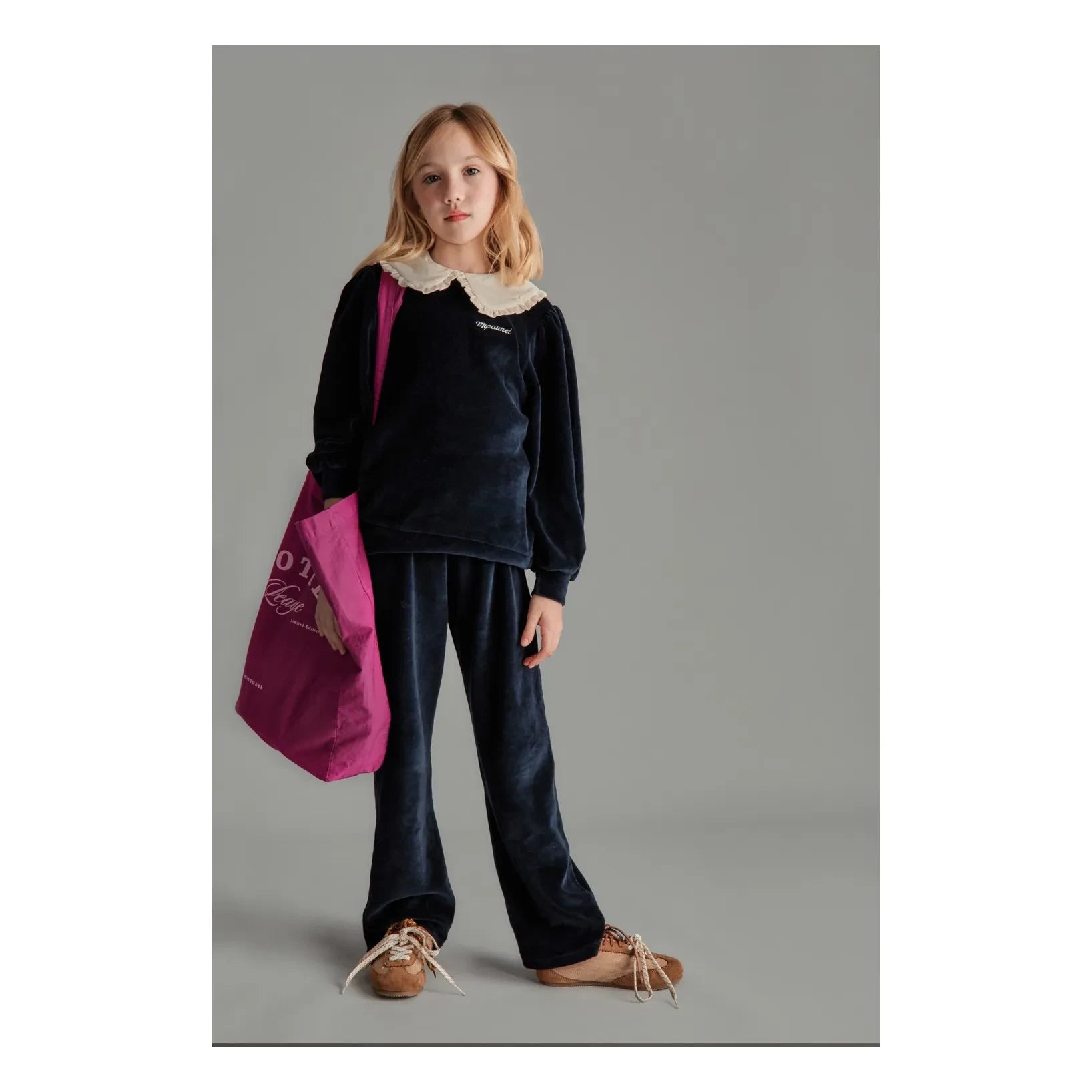 Mipounet - Jersey de cuello Peter Pan de terciopelo Margot | Azul noche