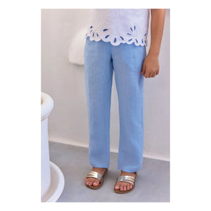 Tartine et Chocolat - Pantalón de lino con bolsillo y volantes | Azul claro