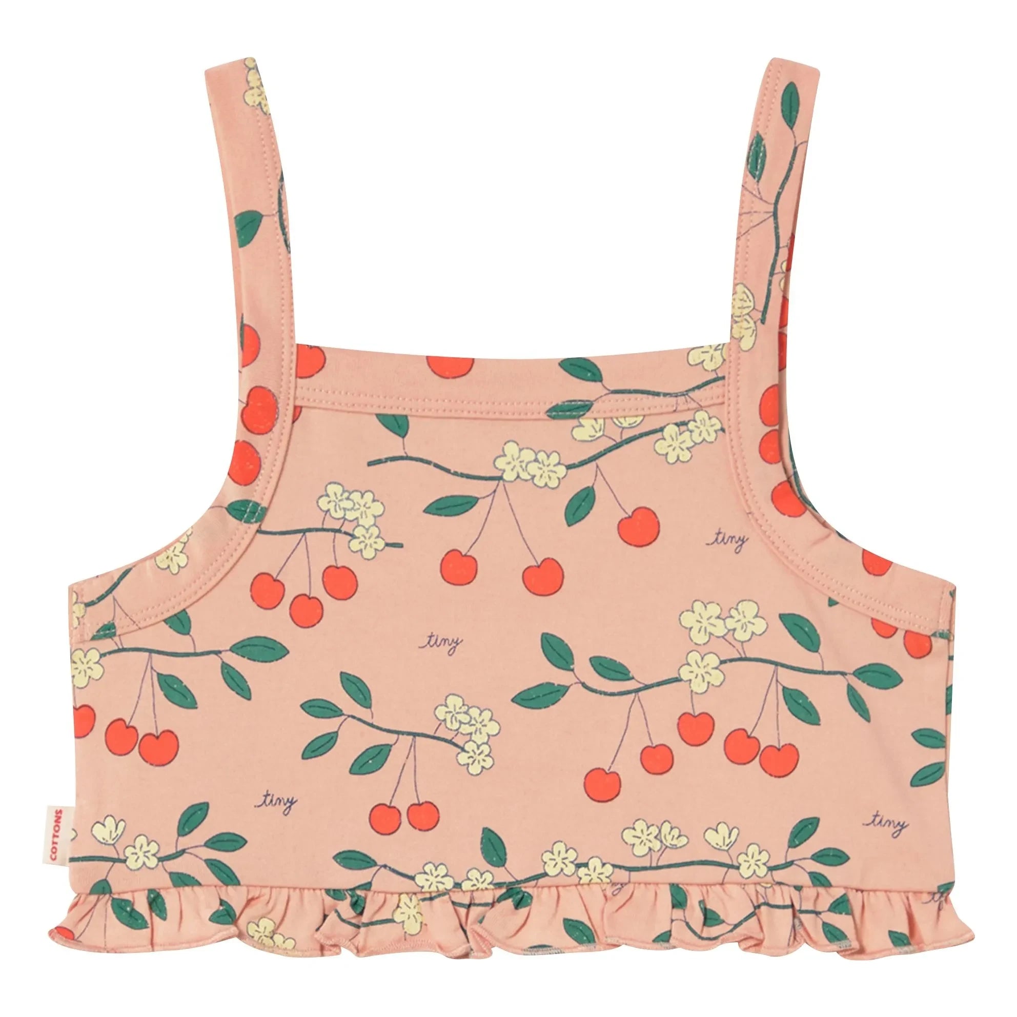 Tinycottons - Camiseta de volantes de algodón orgánico Cherry | Rosa