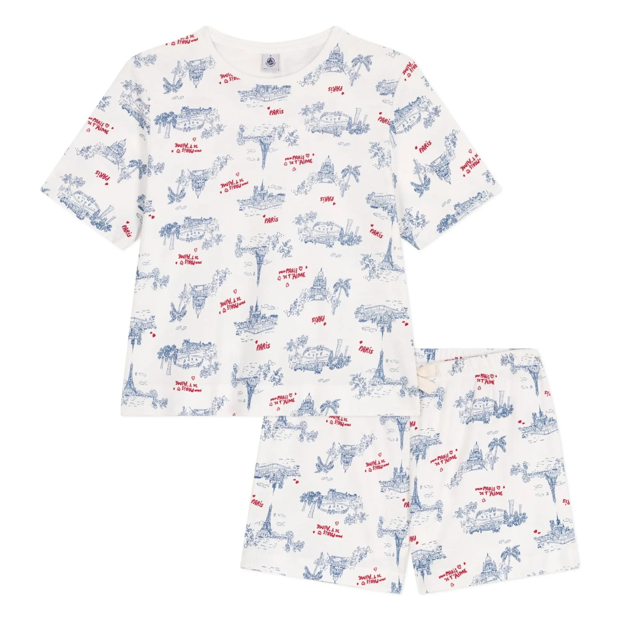 Petit Bateau - Pantalones cortos de pijama de algodón orgánico con volantes | Crudo