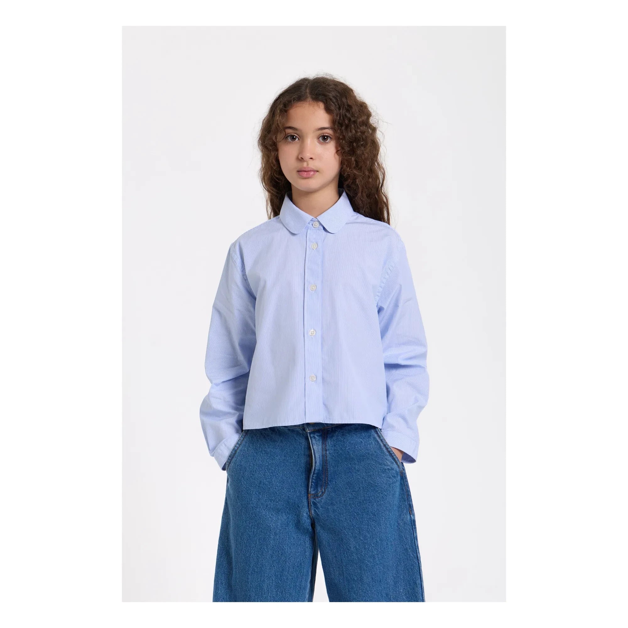 Smallable Kid - Camisa Corta de Rayas Clara | Azul Claro