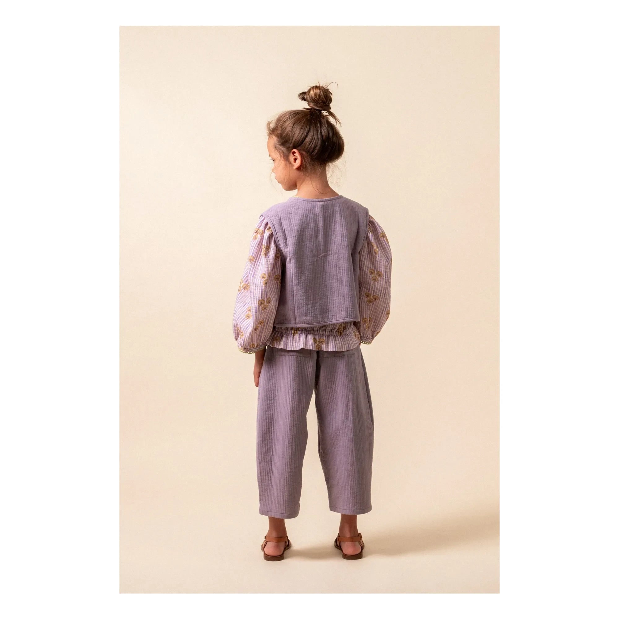 birinit - Pantalón de Gasa de Algodón Orgánico Antiguo de Corte Ancho | Visón