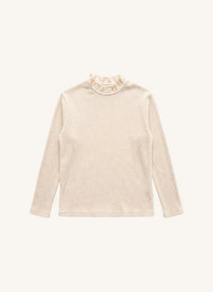 Studio Bohème - Camiseta de Manga Larga de Algodón Orgánico con Cuello Fruncido | Vainilla